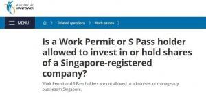 MOM FAQ for holding shares by Work Permit & S Pass holders.