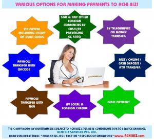 Various options to make payment to ACHI Biz