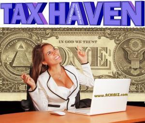 Cheerful Woman Pointing Tax Haven Offshore Corporate Services