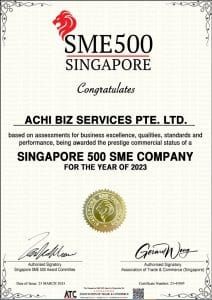 ACHI Singapore 500 SME Company Award 2023 Certificate-E